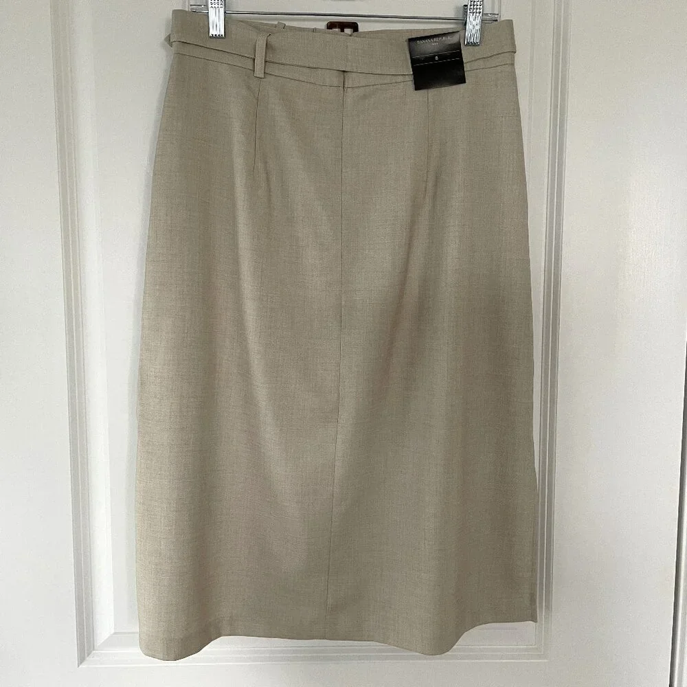 Banana Republic Pencil Skirt Belted Textured Back Zip Women's Beige S:8